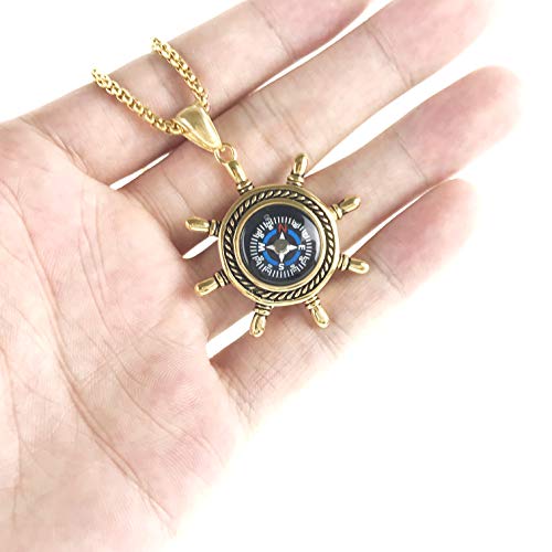 image for DETUCK(TM Rudder Compass Necklace Gold | Compass Necklace Jewelry for 
