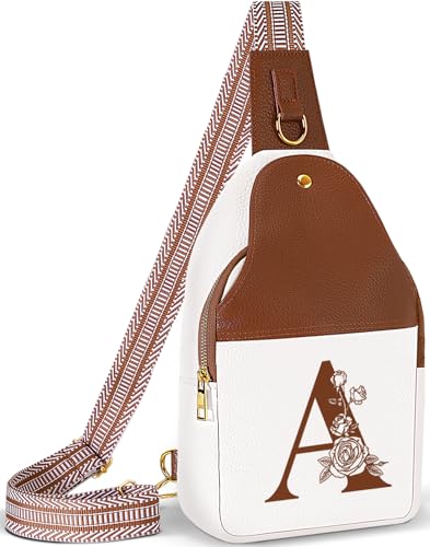 Lizznoe Personalized Crossbody Bag for Women Leather Sling Bags with Initial Letter Chest Bag for Travel, Gift for Mom Wife