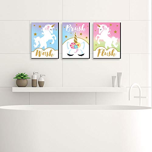 Big Dot of Happiness Rainbow Unicorn - Kids Bathroom Rules Wall Art - 7.5 x 10 inches - Set of 3 Sig - //coolthings.us