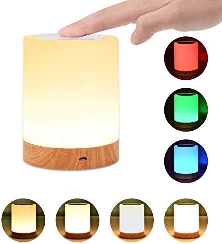 Touch lamp Comkes Night light,Bedside Table Lamps for Bedrooms, Rechargeable Portable Night Light with Dimmable 2800K-3100K Warm White Light& Color Changing RGB