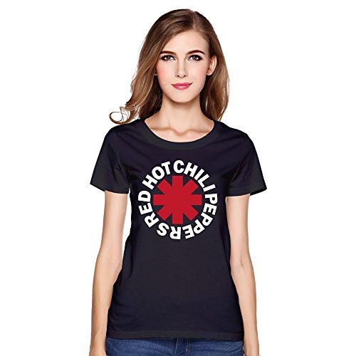 WYKY Women Red Hot Chili Peppers RHCP Asterisk Black Short Slev Tee Tshirt