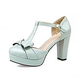 Latasa Women's Cute Bow T-strap High Heel Platform Round Toe Pumps, Sandal