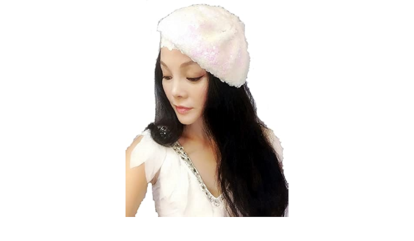White Pink Sequin Beret,Caps,Hats 