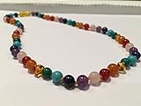 Baltic Amber Adult 17 inch Necklace Rainbow Honey Amber Pink Rose Quartz Red Agate Aventurine Cyrsocolla