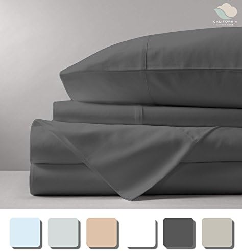 600 Thread Count Sheet Set (Dark Grey, Twin XL, 100% Cotton Sheets) 17 inch Deep Pockets, Marrow-Stitch Hem, 100% Long-Staple Combed U.S. Cotton, Soft Sateen Weave Bedsheets by California Cotton Club