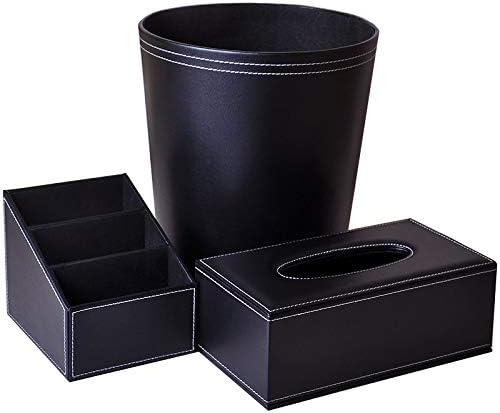 LIZHAIMING No Cover Trash Can PU Round Storage Bin Desktop Trash Can Tissue Box Storage Box Home Office 3 Colors,Mattblack