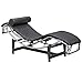 Mid Century Modern Classic Le Corbusier LC-4 Style Replica Chaise Lounge Chair with Premium Black Genuine Leather and Stainless Steel Frame