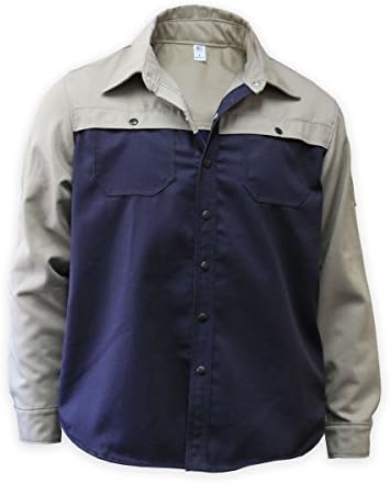 Chicago Protective Apparel 625-WIN-KN-S FR Khaki &amp; Navy Welding Shirt, Small, Khaki / Navy