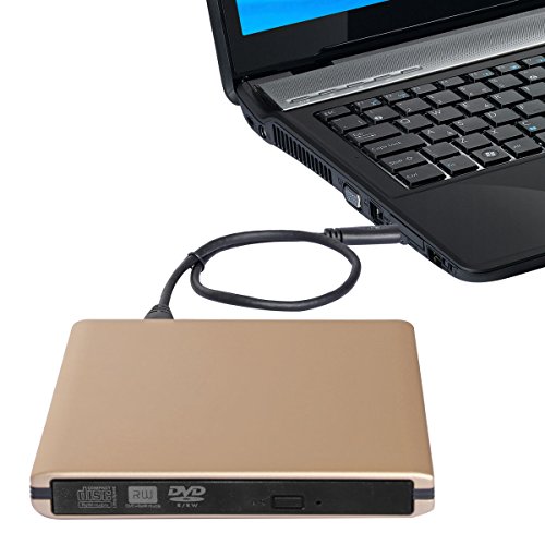 DVD Drive USB 3.0 External CD Drive,Emmako External DVD CD Player & CD DVD +/-RW Writer/Rewriter/Burner High Speed Data Transfer for MacBook/Laptops/Desktops/Notebooks Support Windows 10 (Golden)