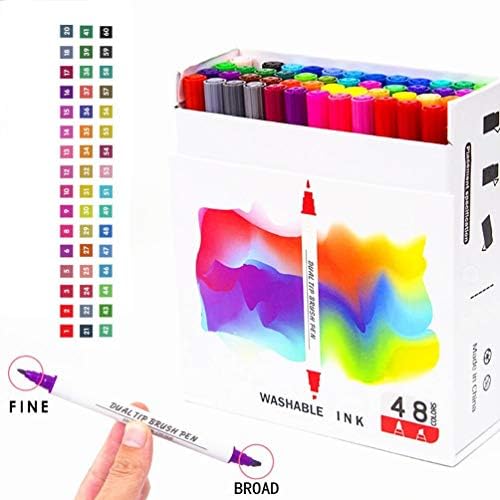 Art Markers 48 Vibrant Colors Permanent Marker Pens Color Pen Water Based for Kids Drawing Pens for Adult Coloring Calligraphy Sketching Bullet Journal Art Projects,Dual Tips Fine Broad,Gift Box