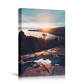 signwin Canvas Wall Art Mountain Sunset Coastal Orange...