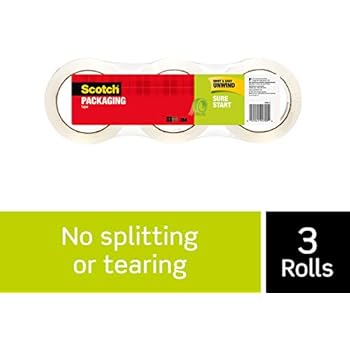 Scotch Sure Start Shipping Packaging Tape, 1.88 in. x 54.6 yds., Clear, 3 Rolls/Pack