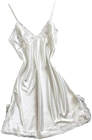 Women Halter Satin Nighte, Floral Lace Chemise Deep V Sleepskirt Lingerie Dress by Bravetoshop