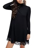 Leadingstar Women Knitting Turtleneck Long Sleeve Loose Lace Cotton Casual Dress