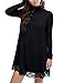 Leadingstar Women Knitting Turtleneck Long Sleeve Loose Lace Spliced Cotton Casual Dress, Black, Medium