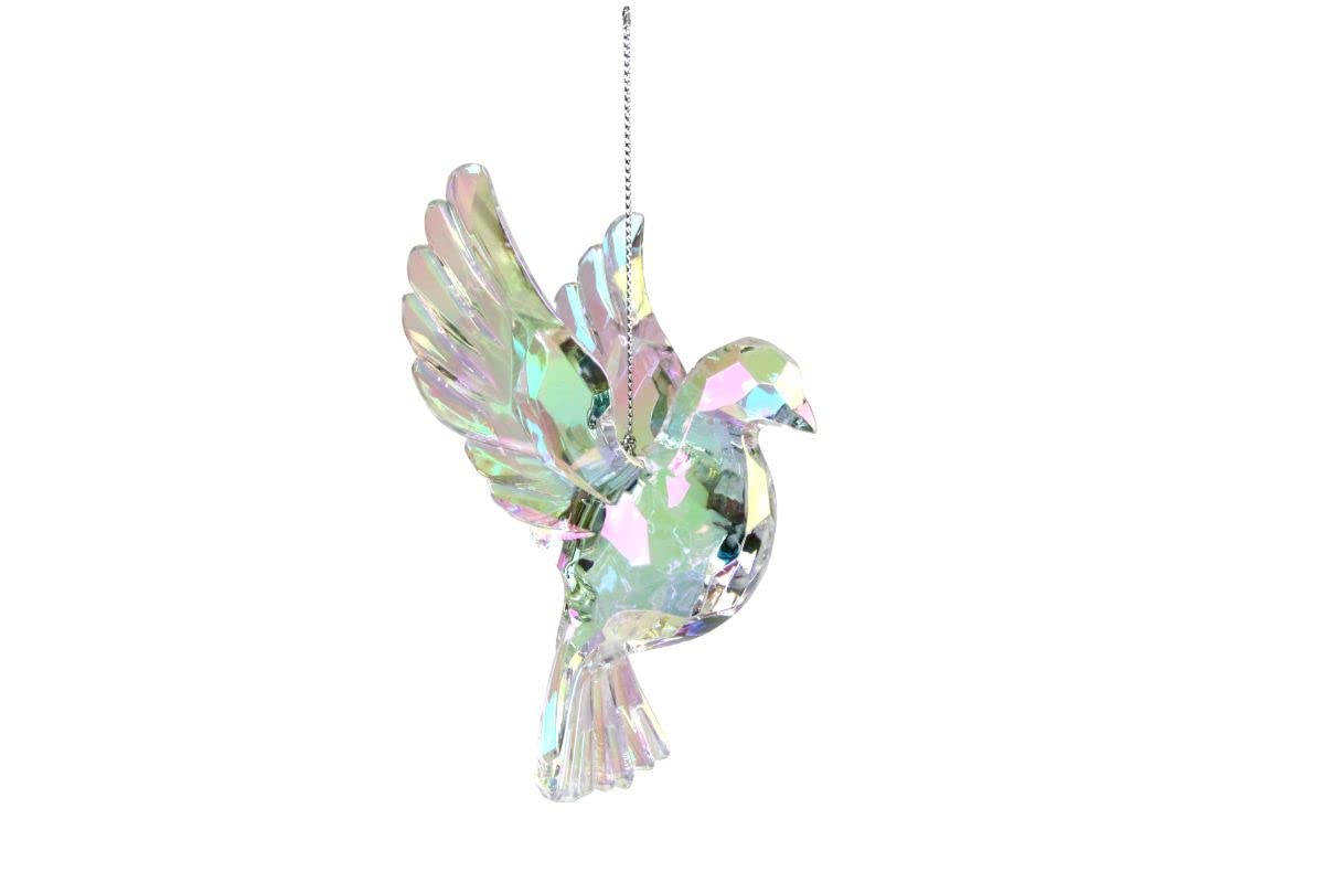 Gisela Graham : Christmas Decoration : Glass Effect Rainbow Iridescent Flying Dove
