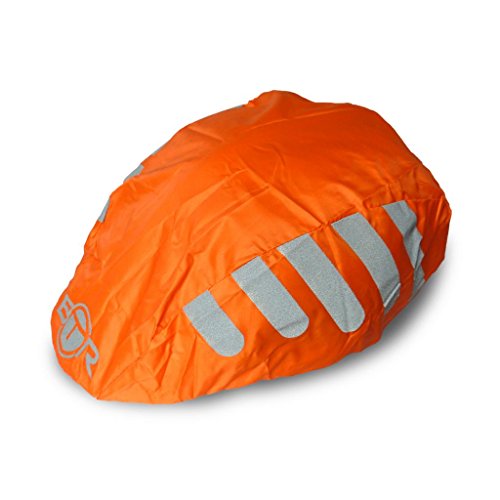 BTR High Visibility Orange Universal Size Bike/Bicycle Waterproof Helmet Cover with Reflective Stripes - One Size Fits All