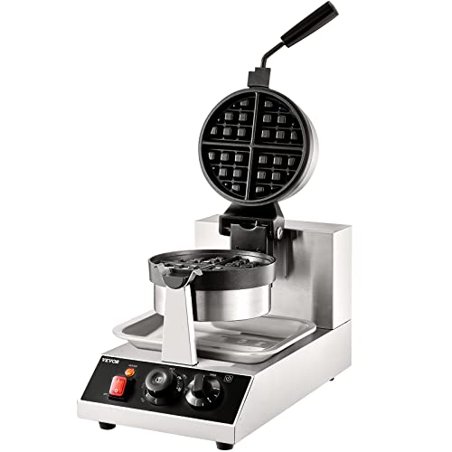 VEVOR Commercial Waffle Maker, 1300W Round Waffle Iron, NonStick Rotatable Waffle Baker Machine