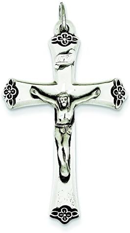 Solid Sterling Silver .925 , Antiqued Satin Halo and Corpus Cross Pendant (Casted, Satin, Sterling silver, Antiqued)