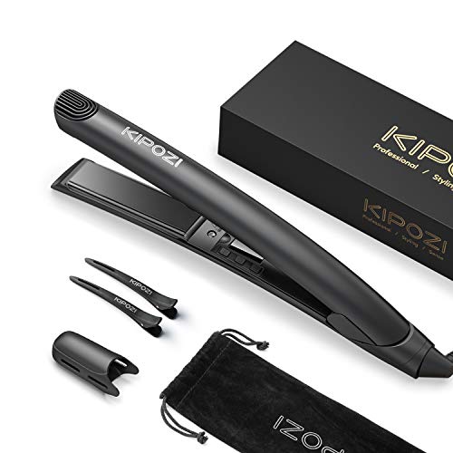 KIPOZI Hair Straightener Ceramic Flat Iron for Hair Ionic 2 in 1 Curler and Straightener Dual Voltage Travel Size Curve Handle LED Display, 1 Inch Black