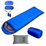 Bisgear Lightweight Single Sleeping Bag for Warm Weather – Envelope Lightweight Portable Comfort with Compression Sack/Pillow/Sleep Masks/Foam Earplugs- Great for Adults & Kids