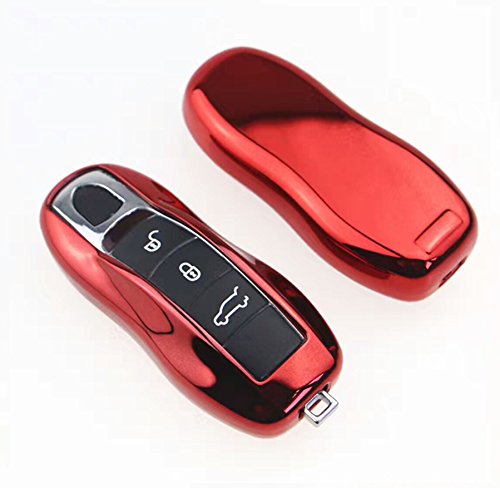 ontto for porsche Keycase Keyless Key Fob Shell Cover Entry Skin Protectors with Keyring Red