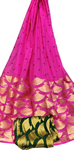 Geeta Creations Women Naylon Chiffon Zari Fabric Saree (Fe68Ir14_Pink_Free Size)