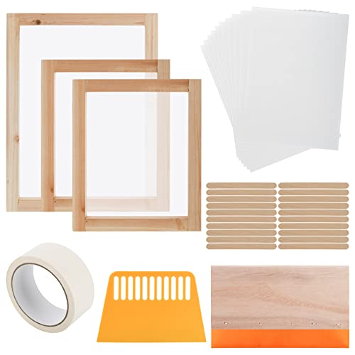 Lyellfe 36 Pieces Screen Printing Starter Kit, Include 2 Sizes Wood