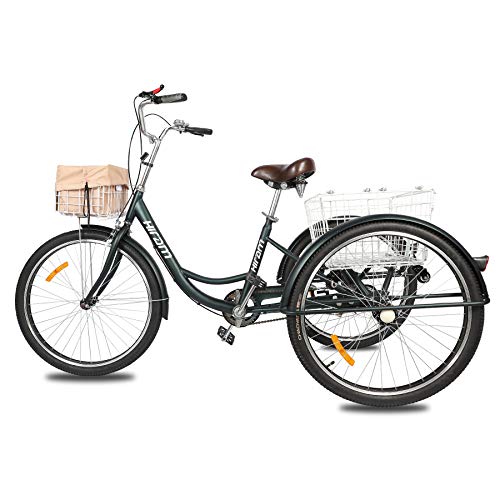 HIRAM 3-Wheeled Adult Tricycle with Foldable Basket, 24" Wheels Trike for Men and Women, Single Speed Cruise Bike, Exercise Bike for Recreation and Shopping, Water-Proof Bag and Bicycle Bell - Thumbnail 7