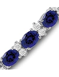 Pulsera de circonita cúbica redonda, de 2.5 milímetros, color blanco, con gemas ovaladas de 7 x 5 milímetros, bronce bañado en plata, de 7 pulgadas.