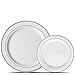 Premium 60 Pack White with Silver Rim Plastic Plates - Includes 30 Dinner Plates and 30 Salad Plates by Alpha & Sigma