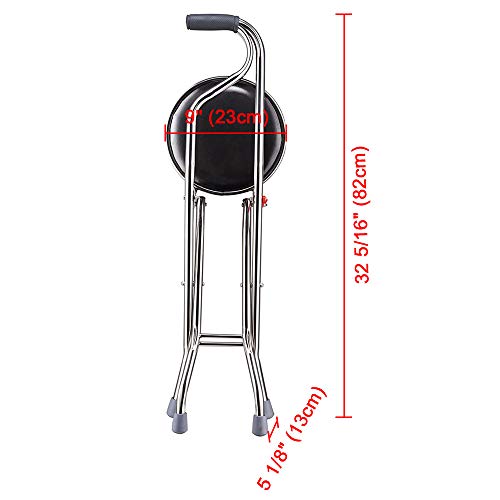 Medical Folding Walking Stick with Seat Four Legged Portable