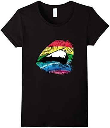 Womens Rainbow Lips Lipstick Kiss 80's Costume Retro Band T-Shirt Small Black