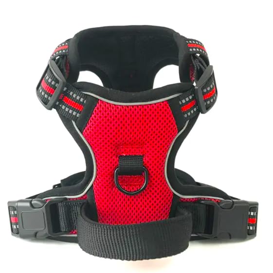 ShopMiey Dog Harness No Pull Pet Harness with 2 Leash Clips, Adjustable Soft Padded Pet Vest, Reflective No-Choke with Easy Control Handle for Training or Walking (Crimson Red, Large)