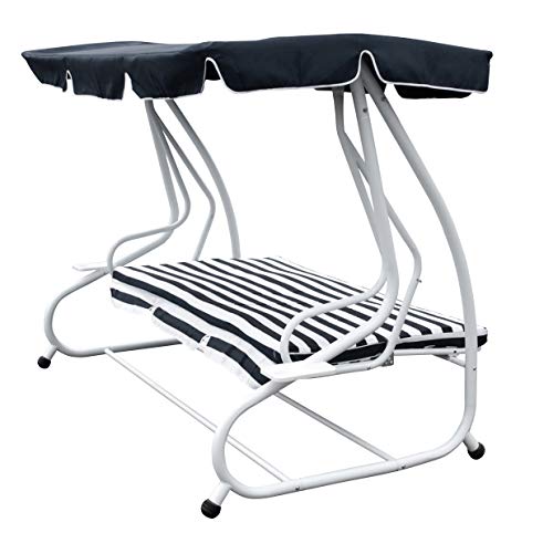 DEGAMO Hollywoodschaukel Miami 4-sitzer 228cm, Stahlgestell Weiss, Bezüge dunkelblau/Weiss – Bild 3