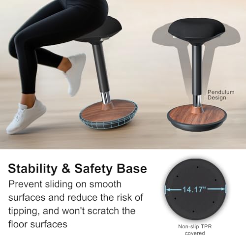 ERGO COLLECT Standing Stool with Rocker Function - Ergonomic Desk Stool Height Adjustable (59-84 cm) & Non-Slip Base, Swivel Chair for Office, Teaching, Home (Dark Walnut)