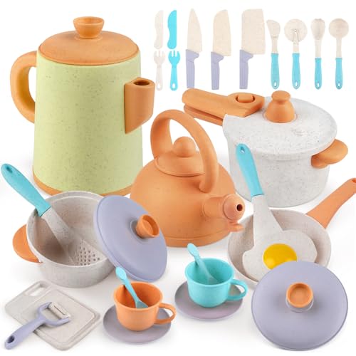 Dreamon Kitchen Toy for Children Set 31 Pieces Kitchen Accessories Children Pots and Pans Toy Gameplay Safe and Durable Gifts for Baby Girl of 3 4 5 6 Years Old