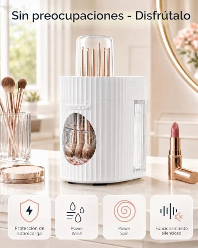 ALAFLY Limpiador y Secador Eléctrico 3 en 1 para Brochas de Maquillaje, Máquina Automática USB de Limpieza Profunda, Limpieza y Secado Rápido Portátil [Sin Quitar las Brochas]