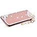 Galaxy S7 Case, CinoCase Luxury 3D Bling Crystal Rhinestone Wallet Leather Purse Flip Card Pouch Stand Cover Case with Shiny Diamond Pearls & Lovely Heart Pendant for Samsung Galaxy S7 - Rose Gold
