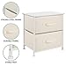 mDesign End Table/Night Stand Storage Tower - Sturdy Steel Frame, Wood Top, Easy Pull Fabric Bins - Organizer Unit for Bedroom, Hallway, Entryway, Closets - Textured Print, 2 Drawers - Cream/White