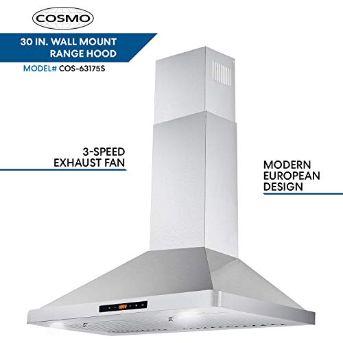 Cosmo 63175S 30 In. Wall Mount Range Hood With Ductless Convertible