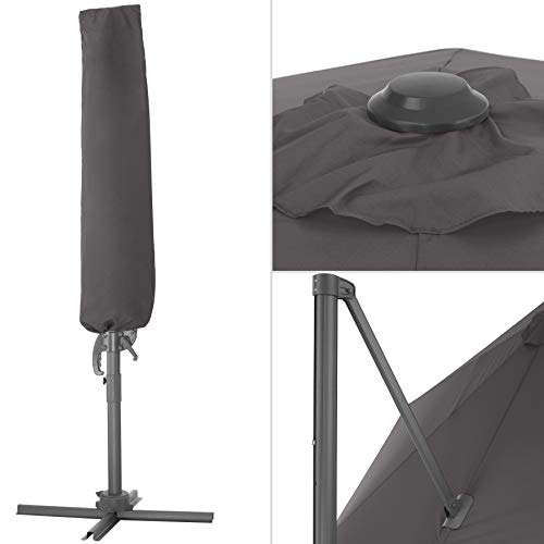 tectake® Ampelschirm Sonnenschirm groß mit Schutzhülle, Ø 300 cm, höhenverstellbar, klappbar, mit Fußpedal und Kurbel, UV-Schutz 50+, Gartenschirm, zur Terrassenüberdachung oder für Balkon - grau – Bild 3