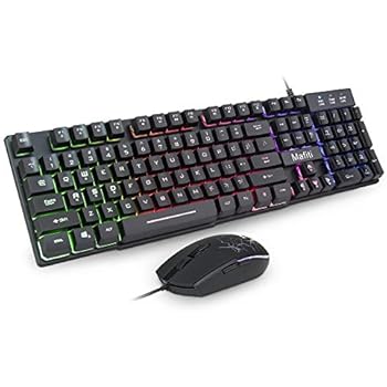 Mafiti Gaming Keyboard and Mouse Set, Rainbow Backlit Mechanical Feel Keyboard Colorful Breathing Backlit Gaming Mouse for Working or Gaming