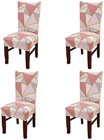 Soulfeel Set of 4 Dining Chair Covers, Stretch Spandex Dining Room Protector Slipcovers (Style 53, Pink Dimond)