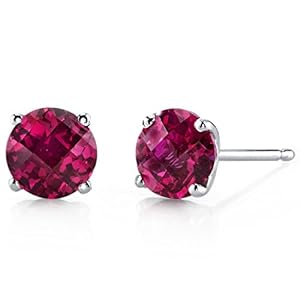 Peora Solid 14K White Gold Created Ruby Solitaire Stud Earrings for Women, Hypoallergenic 2.25 Carats total Round Shape…