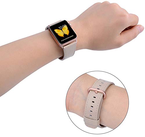 Compatible iWatch Band 38mm 40mm - JFdragon Women Light tan Genuine Leather Replacement Wrist Strap Compatible iWatch Series 4 Gold Aluminum(40mm) and Series 3 Gold Aluminum(38mm) - Thumbnail 5