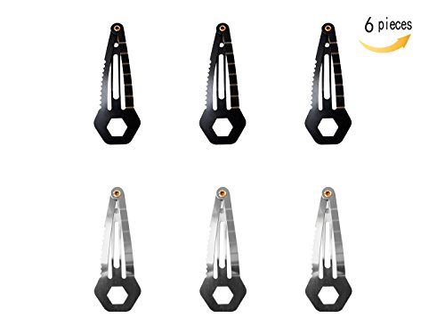 6 Pack Multi-Functional Hair Clip Stainless Steel Hairpin,Bottle Opener /Box Cutter /Screw Driver /Scrapper /Trolley Coin,Women Self-defense Tool Survival Kit