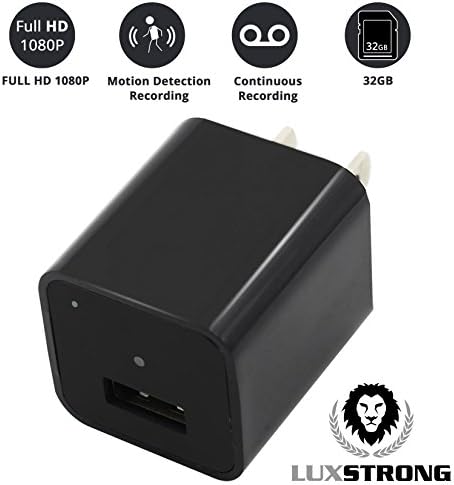 LuxStrong Motion Detection 1080P HD USB Wall Charger Hidden Spy Camera / Nanny Spy Camera Adapter | 32GB Internal Memory