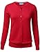 FLORIA Women Button Down Crew Neck Long Sleeve Soft Knit Cardigan Sweater RED M