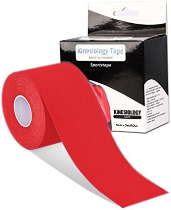 Kinesiology Tape, Waterproof Pain Relief Adhesive - Best Physio Tape for Injury Knee Feet Muscle Strains Neck Shoulder Ankle- 5cm x 5m roll - Highest Durability - UP TO 8 DAYS WEAR (Red(Single))